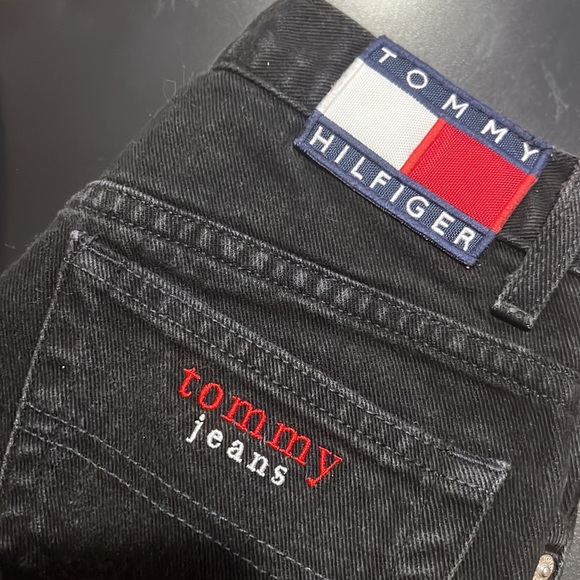 VINTAGE Tommy Jeans Black 100% cotton jeans Size3/30 - Picture 7 of 7